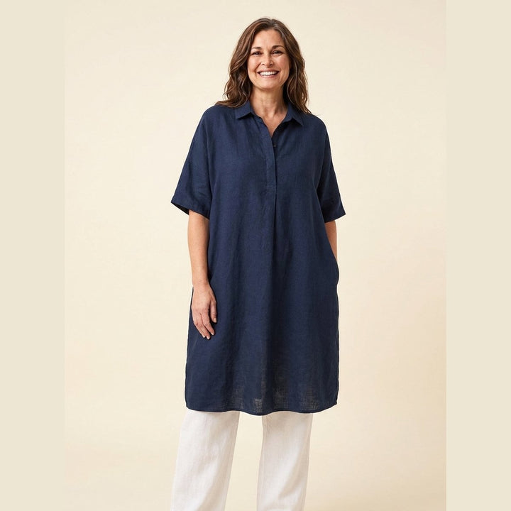 Jade plus size linen dress navy