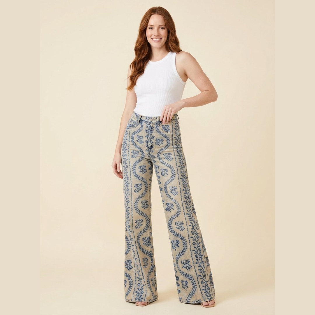 Jovial floral palazzo pants blue pattern