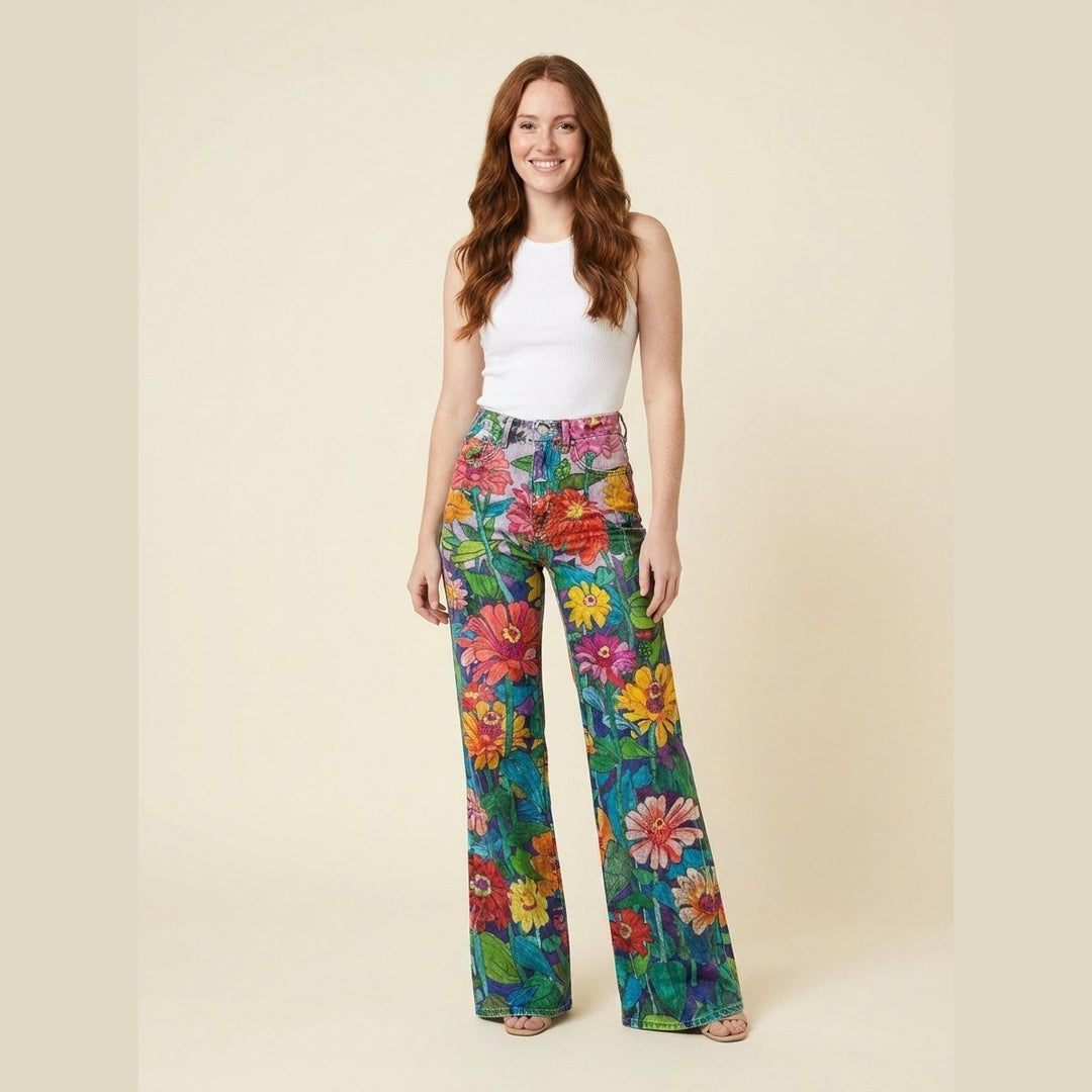 Jovial floral palazzo pants daisies print