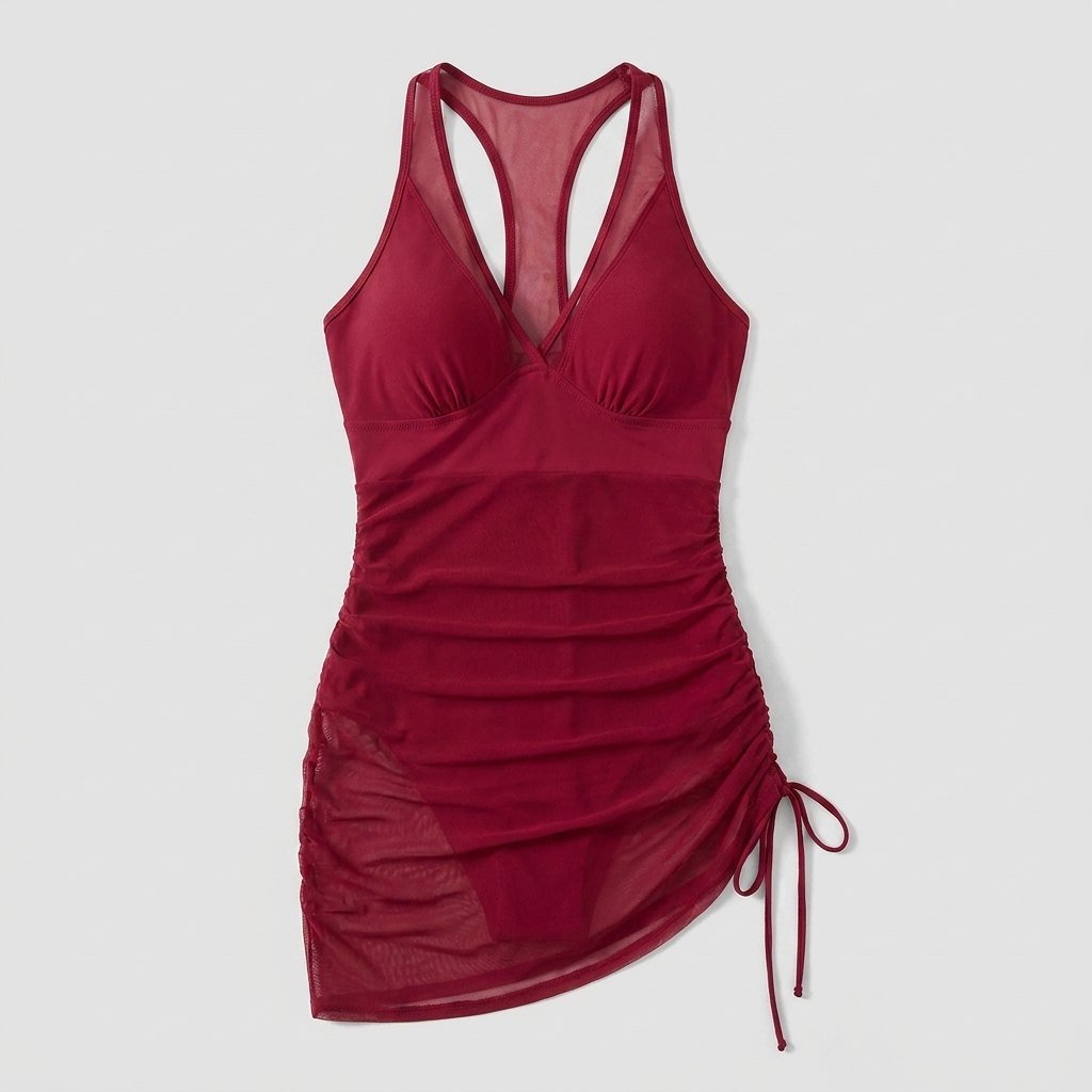 Jude Sarong Wrap Sheer Mesh Beach Cover-Up Red
