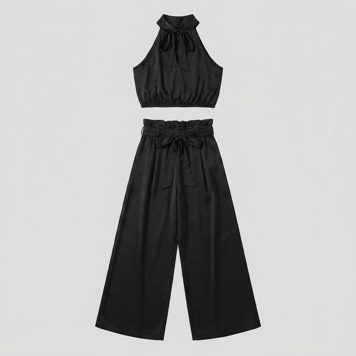 Kara | Women's Set Rayon Halter Crop Top & High Waist Wide Pants