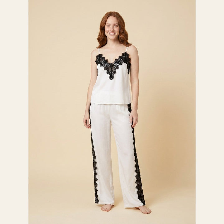 Lana white Tencel cami and wide-leg trousers loungewear set with lace trim front