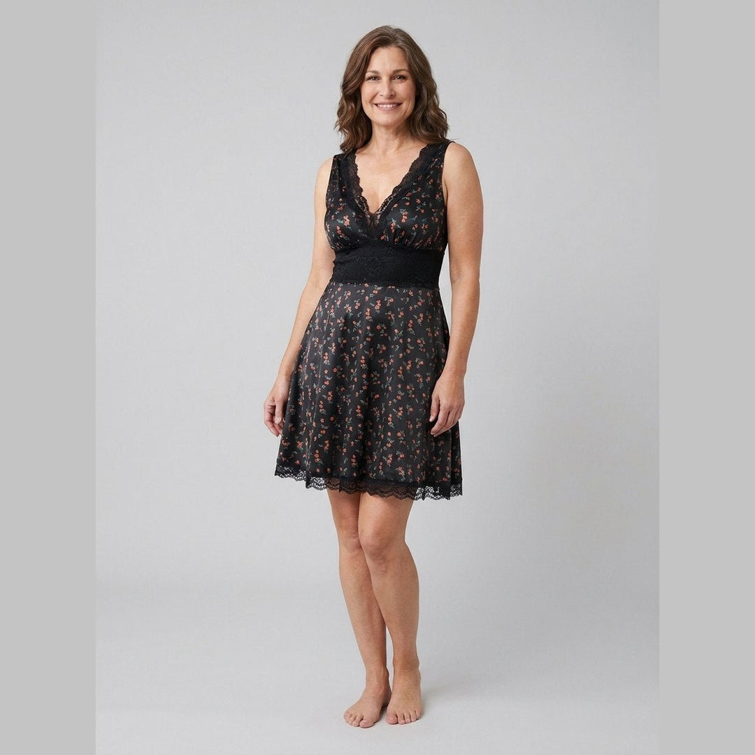 Lara mini dress lace trim black floral