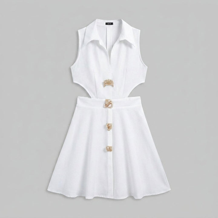 Lara | Mini Dress Metallic, Irregular Cut-Out Design