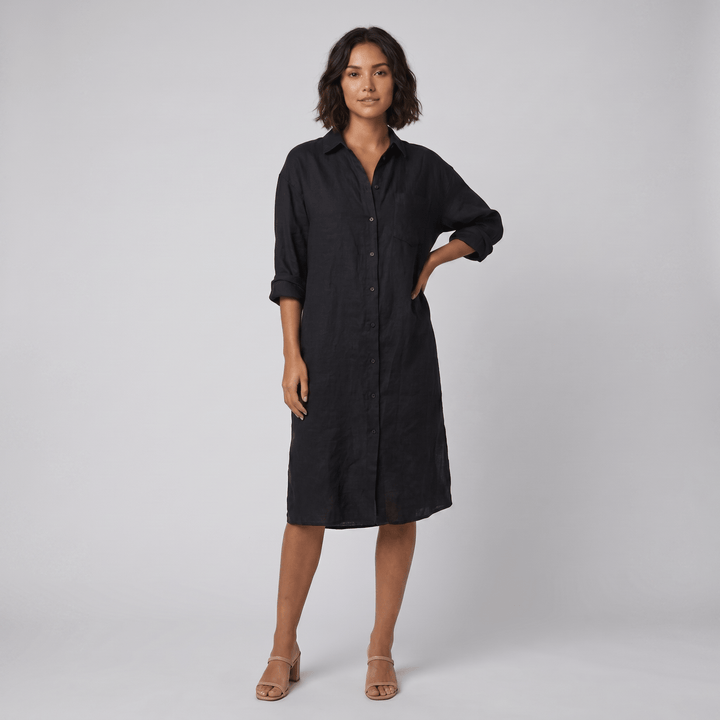 Lina oversized linen shirt dress black - The store Vancouver
