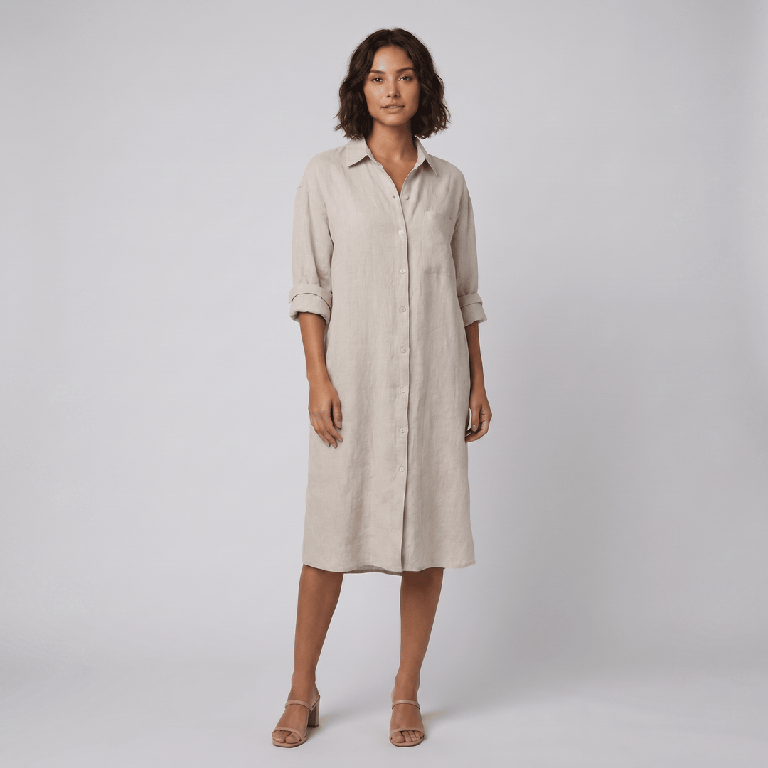 Lina oversized linen shirt dress natural linen - The store Vancouver