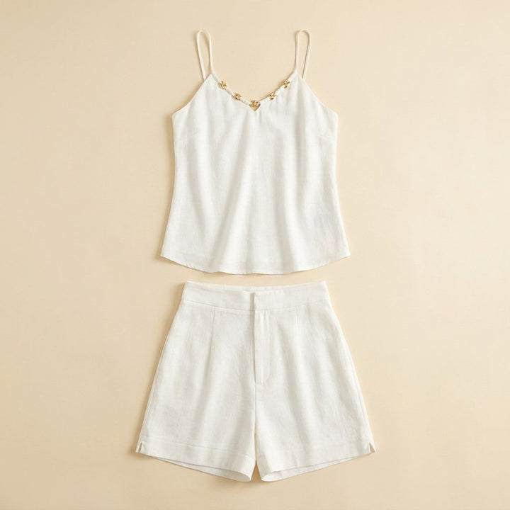 Lina | Women's Set Linen Blend Loungewear with Metal Detail