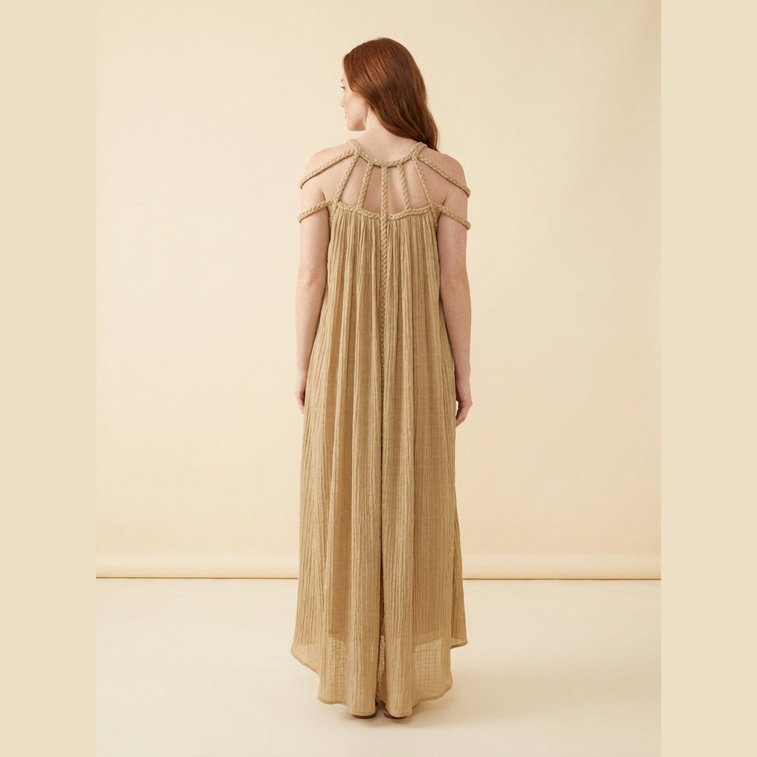 Lina | Maxi Dress Linen Blend, Draped Braids, Ankle-Length