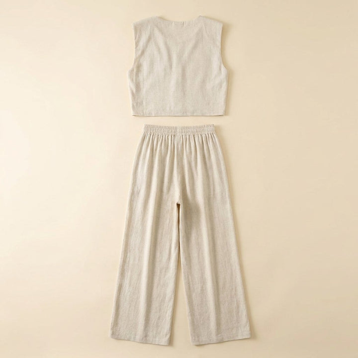 Lina | Two Piece Pants Set Lightweight Linen Blend, Wide Leg Design