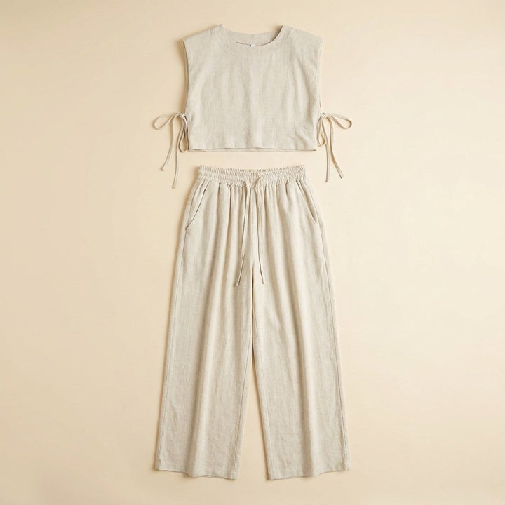 Lina | Two Piece Pants Set Lightweight Linen Blend, Wide Leg Design
