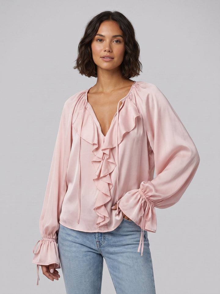 Liora satin ruffle blouse pink