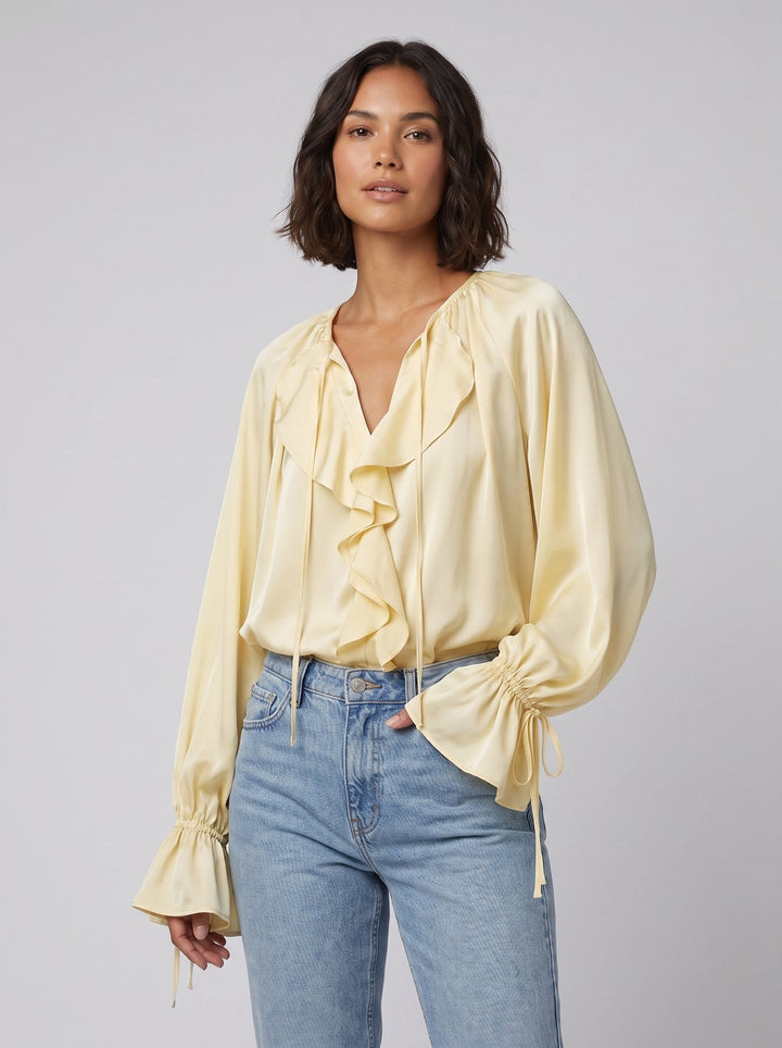 Liora satin ruffle blouse yellow