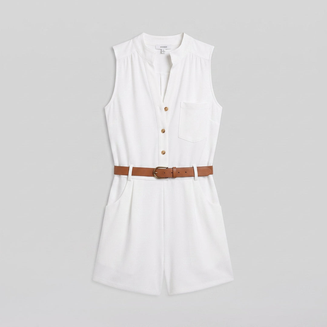 Luna | Plunging V-Neck Belted Romper