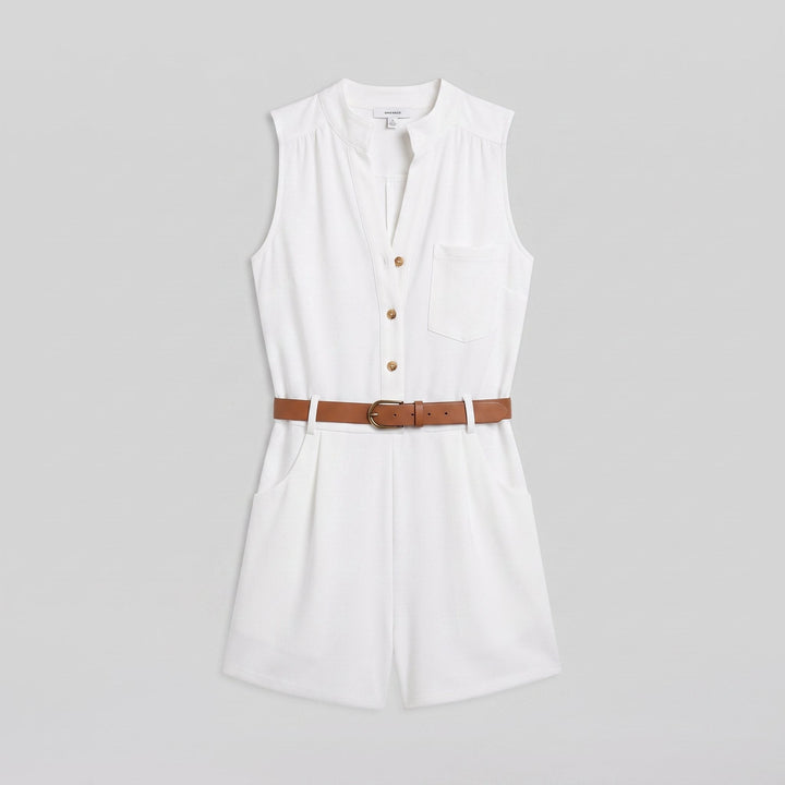 Luna | Plunging V-Neck Belted Romper