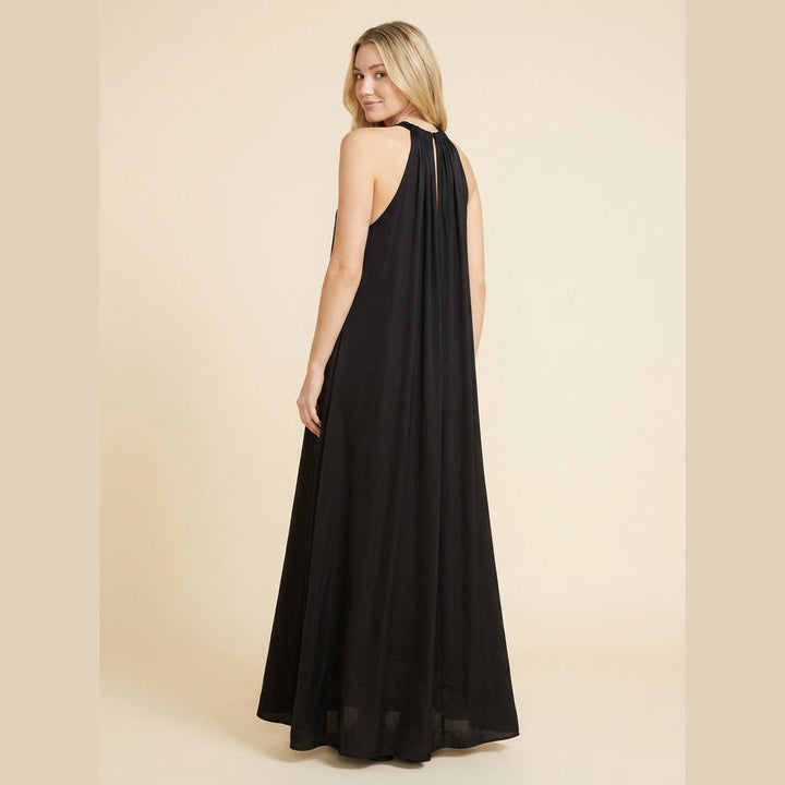 Luna | Maxi Dress Silk Effect, Halter Neck, Flounce Trim