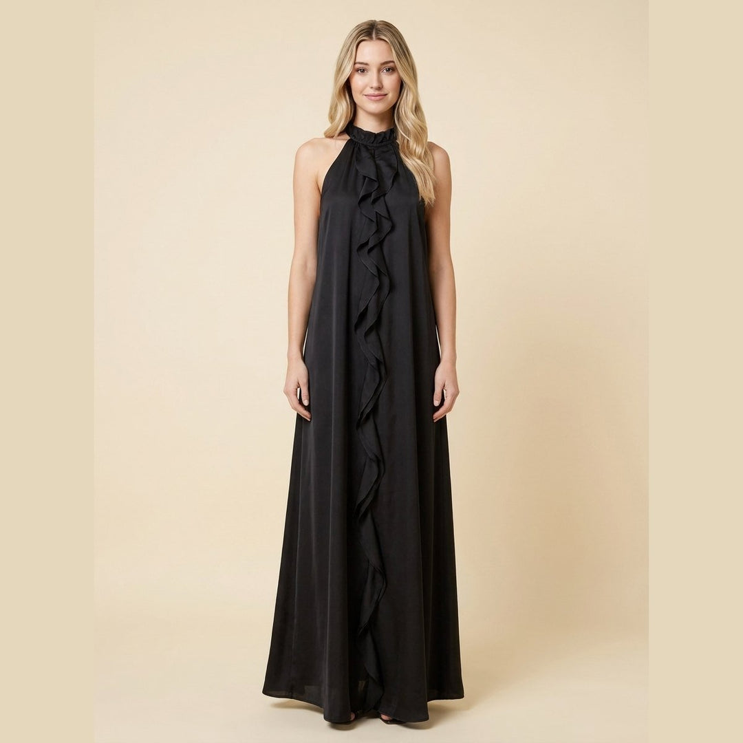 Luna silk halter maxi black