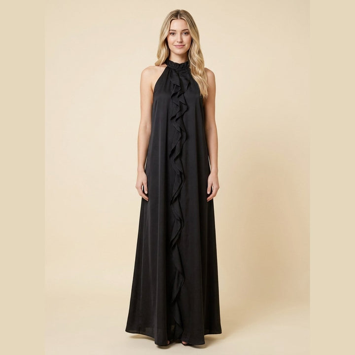 Luna silk halter maxi black