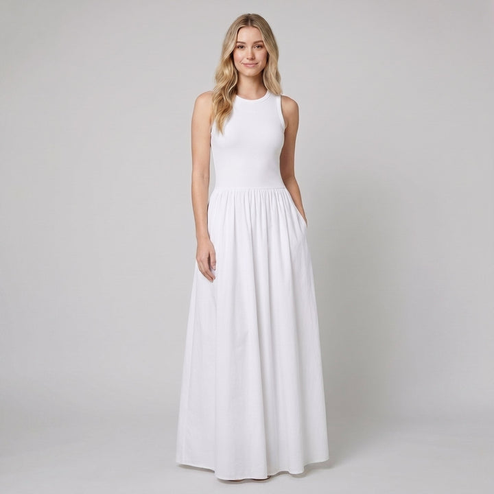 Luna sleeveless rayon maxi dress white