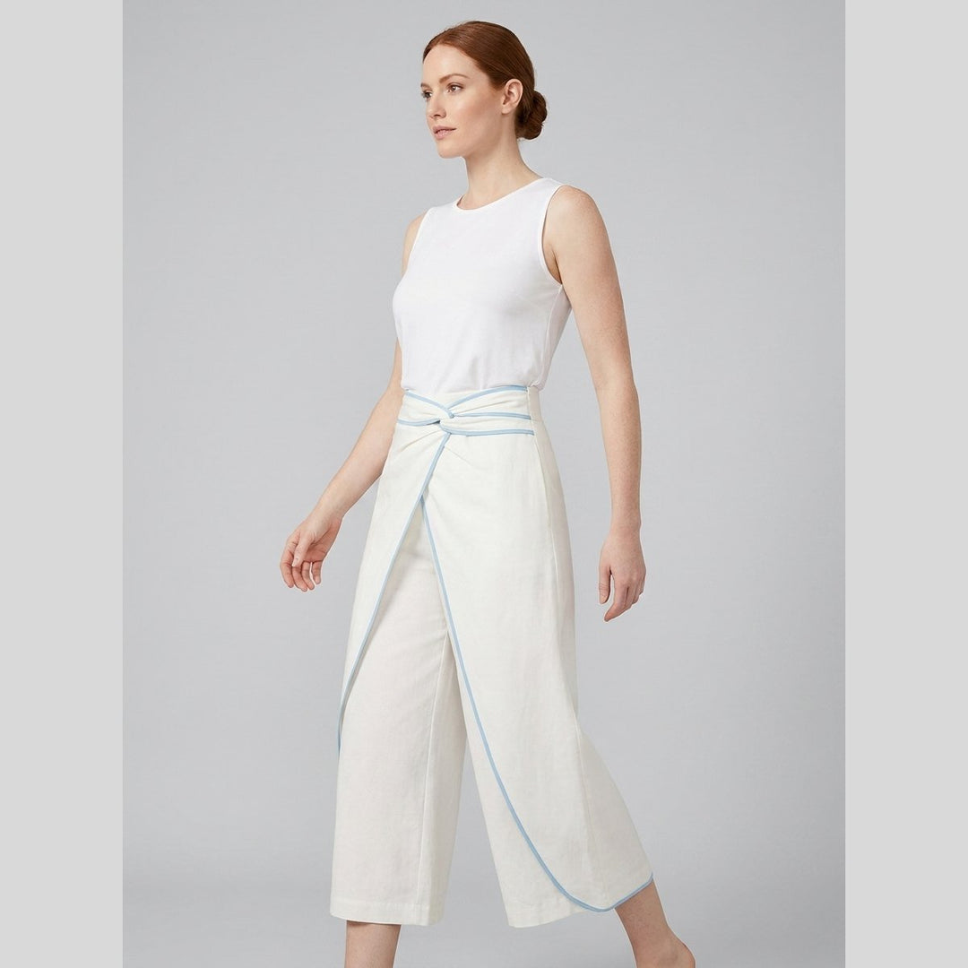 Luna wide-leg linen culotte trousers, ivory, on model