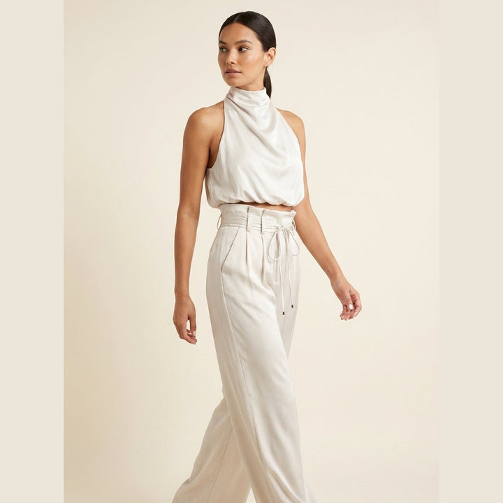 Luxe co-ord set, white silver, on model