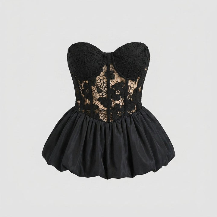 Luxe Corset Top | Lace Patchwork, Puff Hem Design
