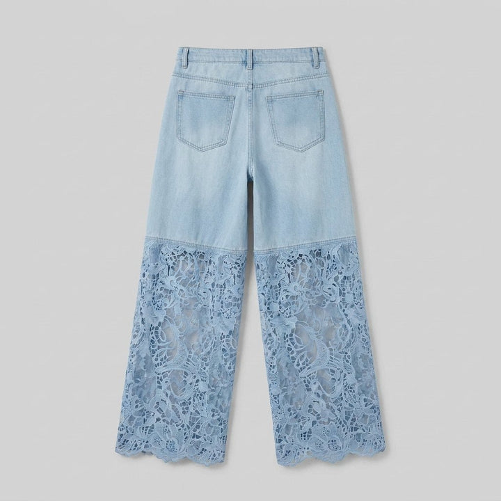 Luxe Wide Leg Jeans | Lightweight Denim with Lace Inserts
