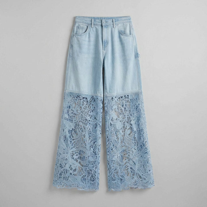 Luxe Wide Leg Jeans | Lightweight Denim with Lace Inserts