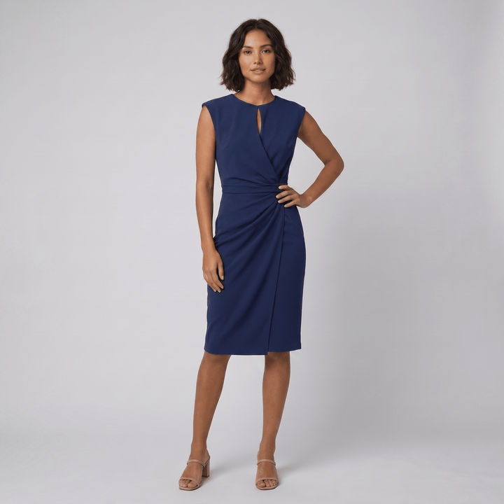 Mara Chic navy blue keyhole twist waist midi dress