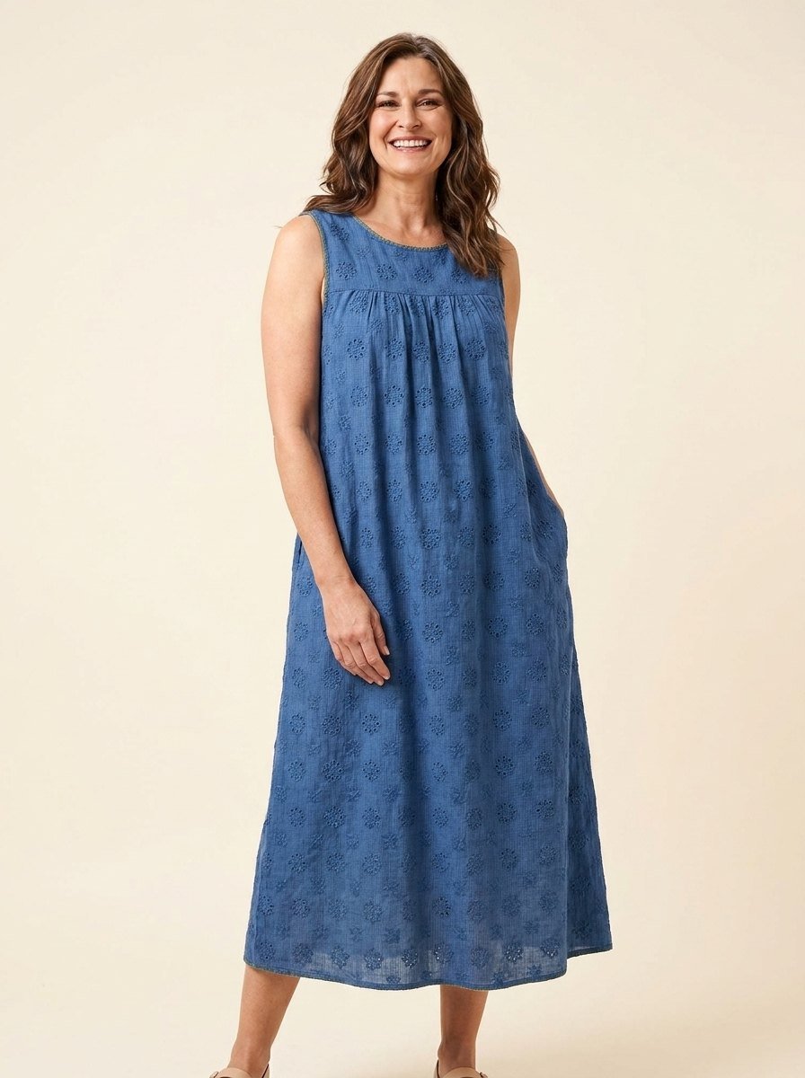 Mara lightweight midi dress with pockets, blue, front