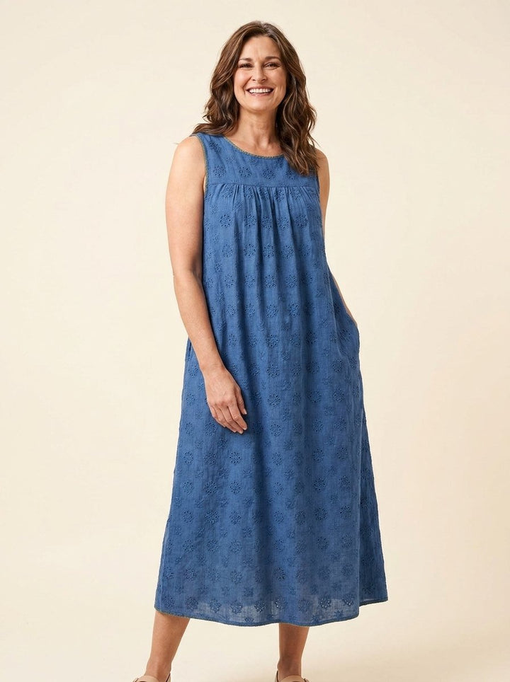 Mara lightweight midi dress with pockets, blue, front
