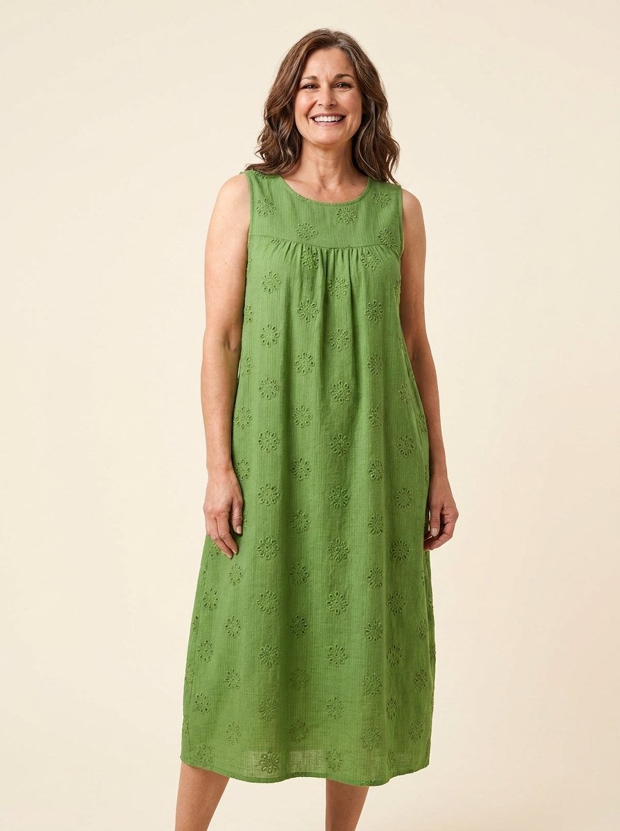 Mara lightweight midi dress with pockets, green, front