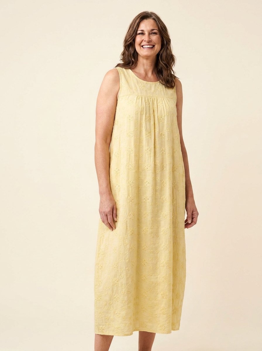 Mara lightweight midi dress with pockets, light yellow, front