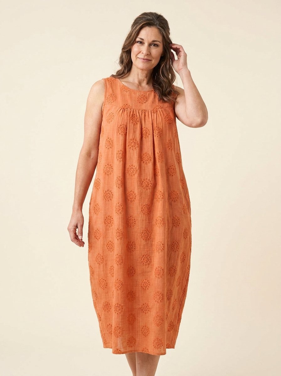 Mara lightweight midi dress with pockets, orange, front