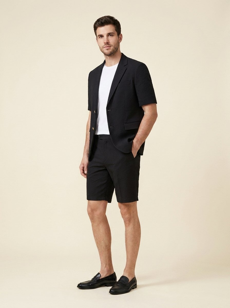 Maverick | Co Ord Set Men Textured Two Piece Set with Blazer and Shorts