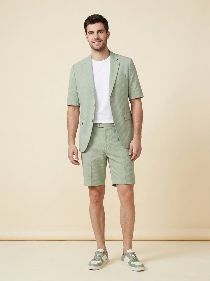 Maverick | Co Ord Set Men Textured Two Piece Set with Blazer and Shorts