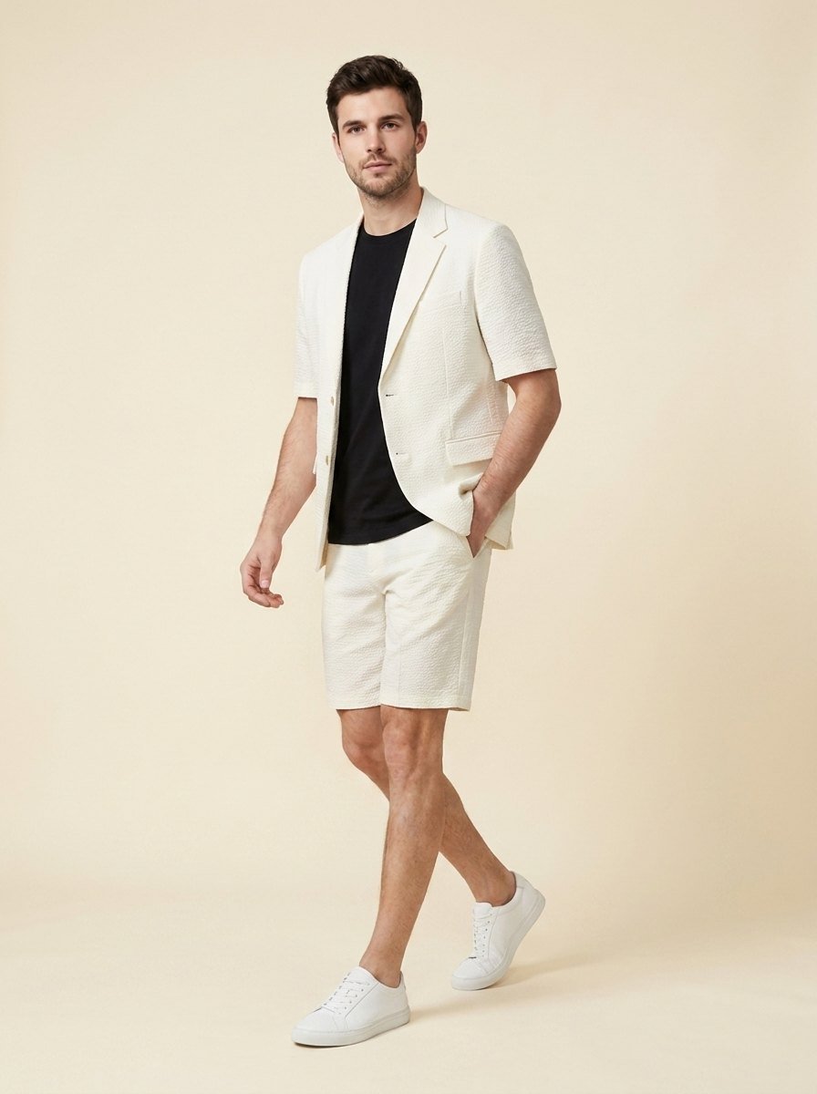 Maverick | Co Ord Set Men Textured Two Piece Set with Blazer and Shorts