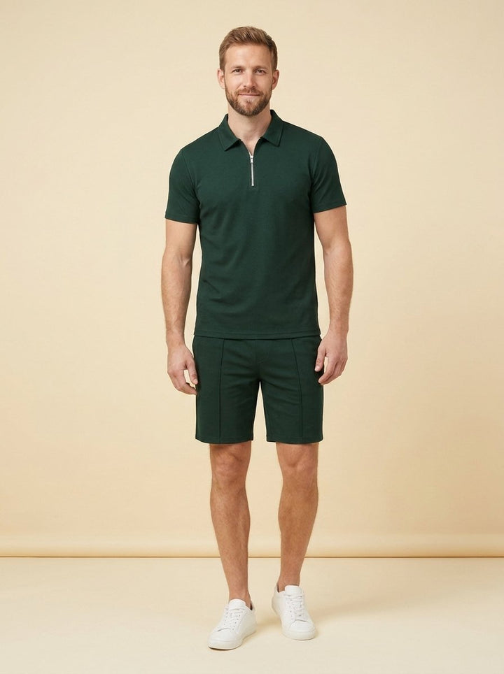 Maverick | Men's Summer Set Breathable Zipper Polo Shirt and Shorts