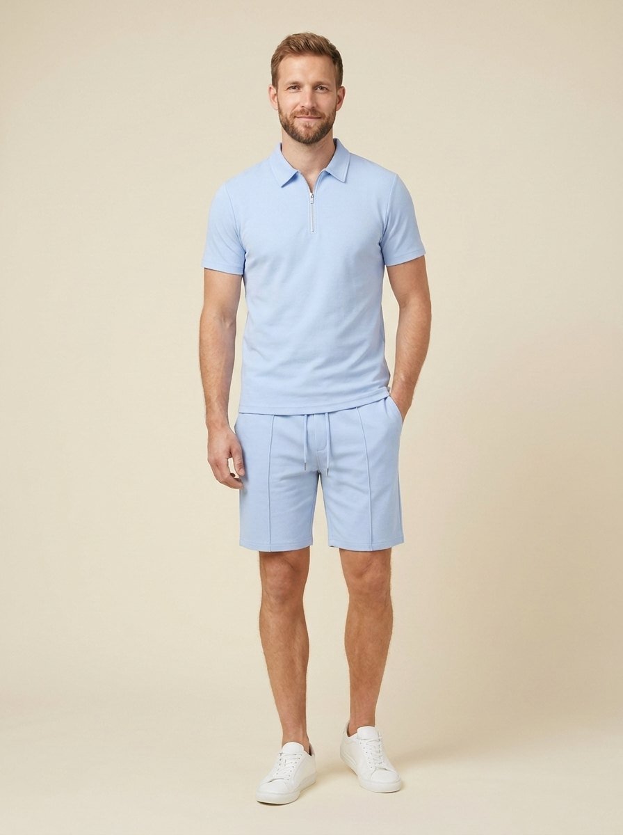 Maverick | Men's Summer Set Breathable Zipper Polo Shirt and Shorts