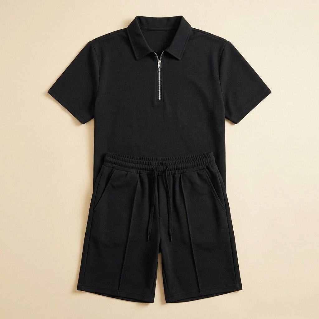 Maverick | Men's Summer Set Breathable Zipper Polo Shirt and Shorts