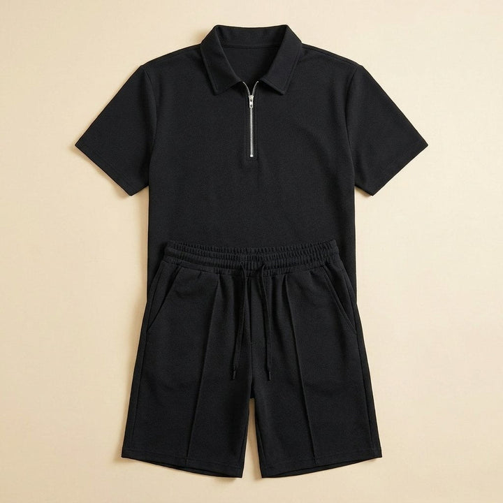 Maverick | Men's Summer Set Breathable Zipper Polo Shirt and Shorts