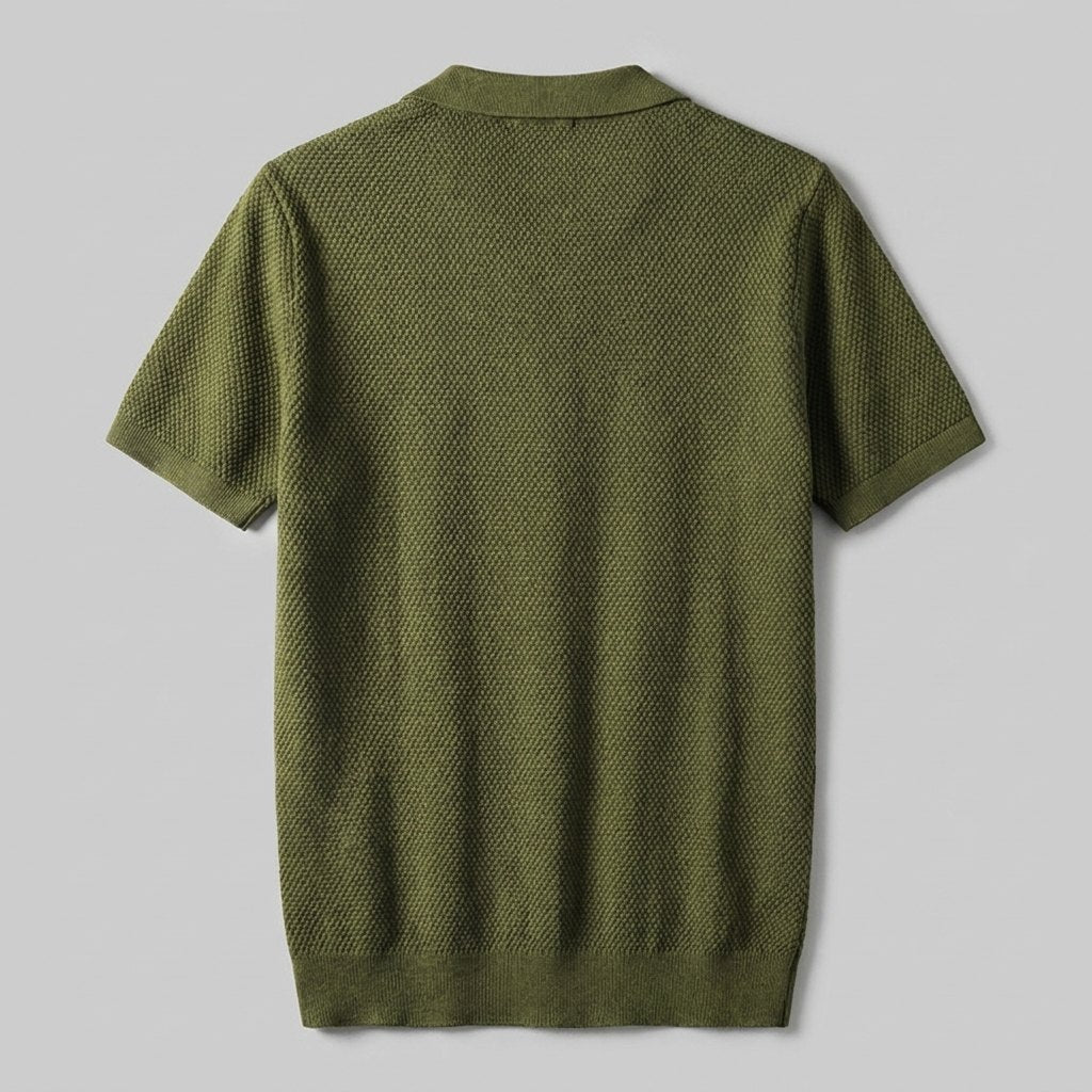 Milo | Mens Polo Shirt Textured Knit, Buttonless V-Neck