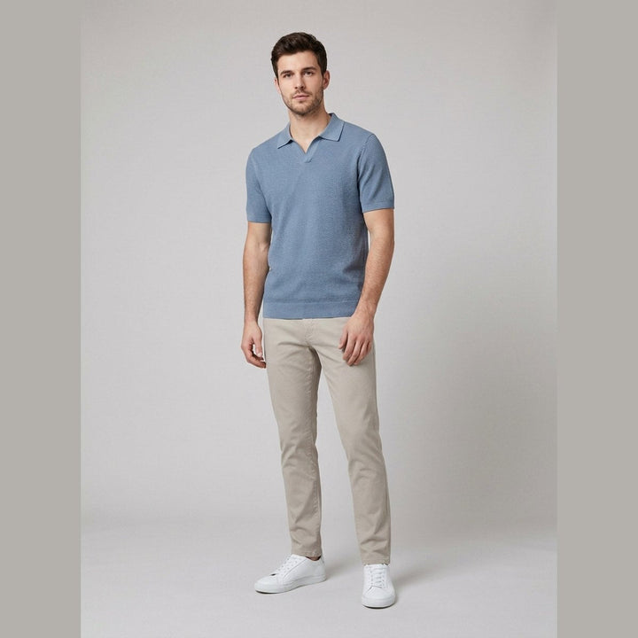 Milo | Mens Polo Shirt Textured Knit, Buttonless V-Neck