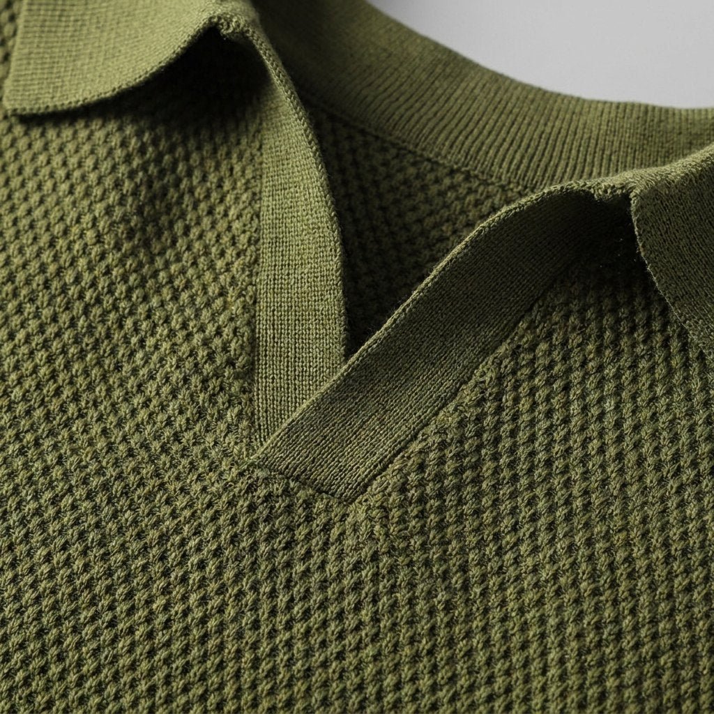 Milo | Mens Polo Shirt Textured Knit, Buttonless V-Neck