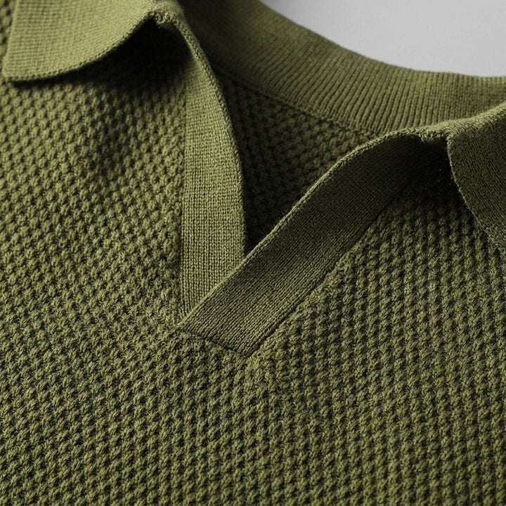 Milo | Mens Polo Shirt Textured Knit, Buttonless V-Neck