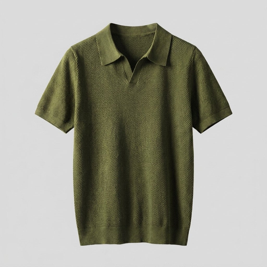 Milo | Mens Polo Shirt Textured Knit, Buttonless V-Neck