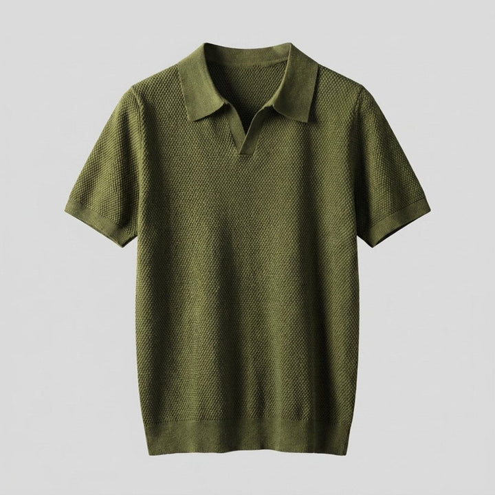 Milo | Mens Polo Shirt Textured Knit, Buttonless V-Neck