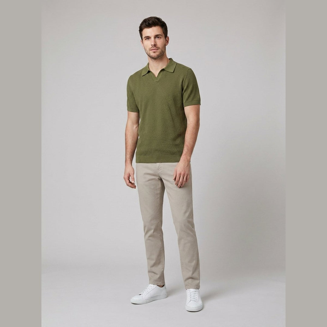 Milo | Mens Polo Shirt Textured Knit, Buttonless V-Neck