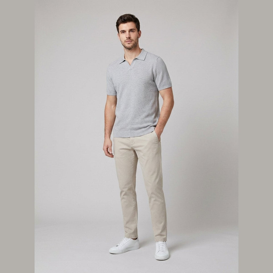 Milo | Mens Polo Shirt Textured Knit, Buttonless V-Neck