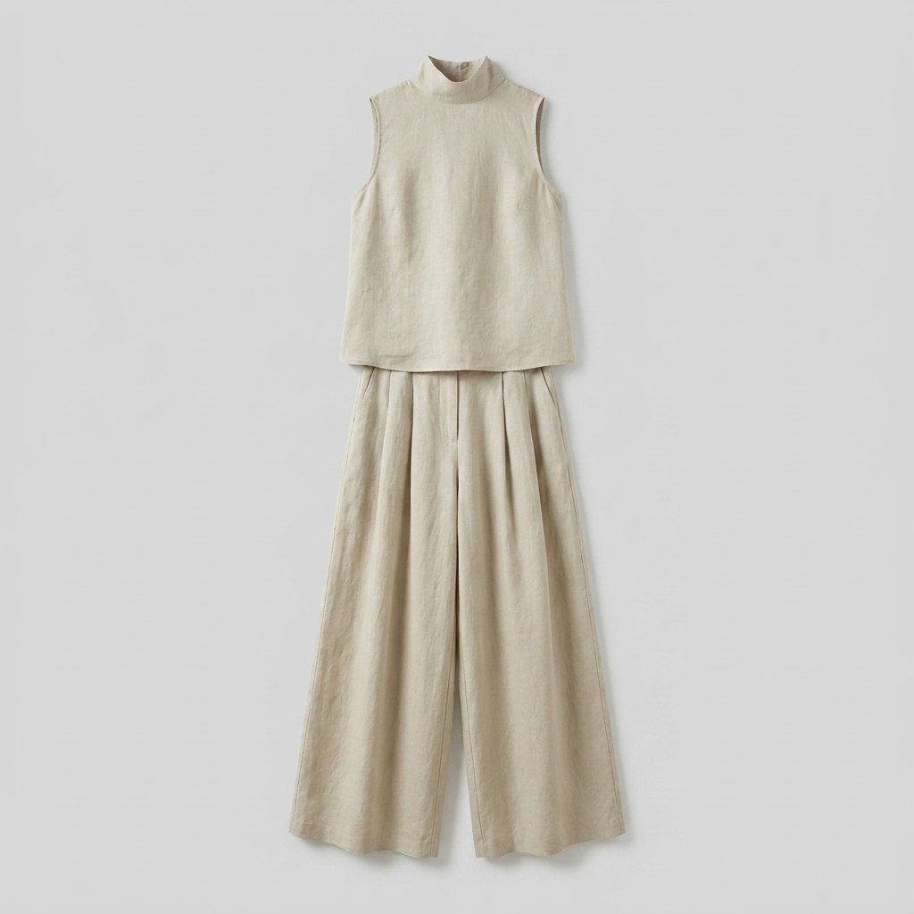 Mira | Blouse and Pants Set Cotton-Linen Blend, Sleeveless, Wide-Leg