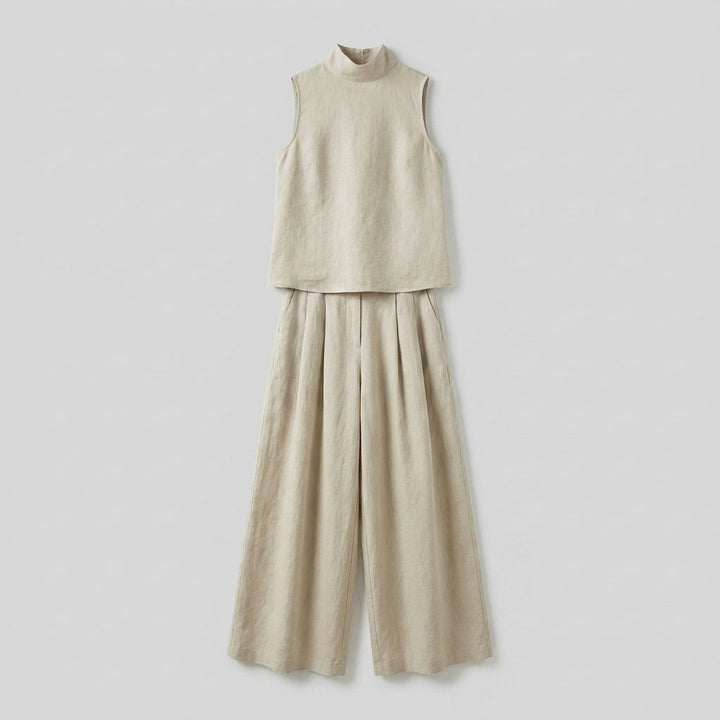 Mira | Blouse and Pants Set Cotton-Linen Blend, Sleeveless, Wide-Leg